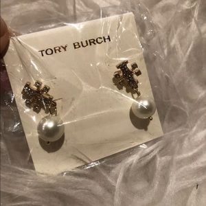 Tory Burch  Faux Crystal Pearl Gold Drop Earrings